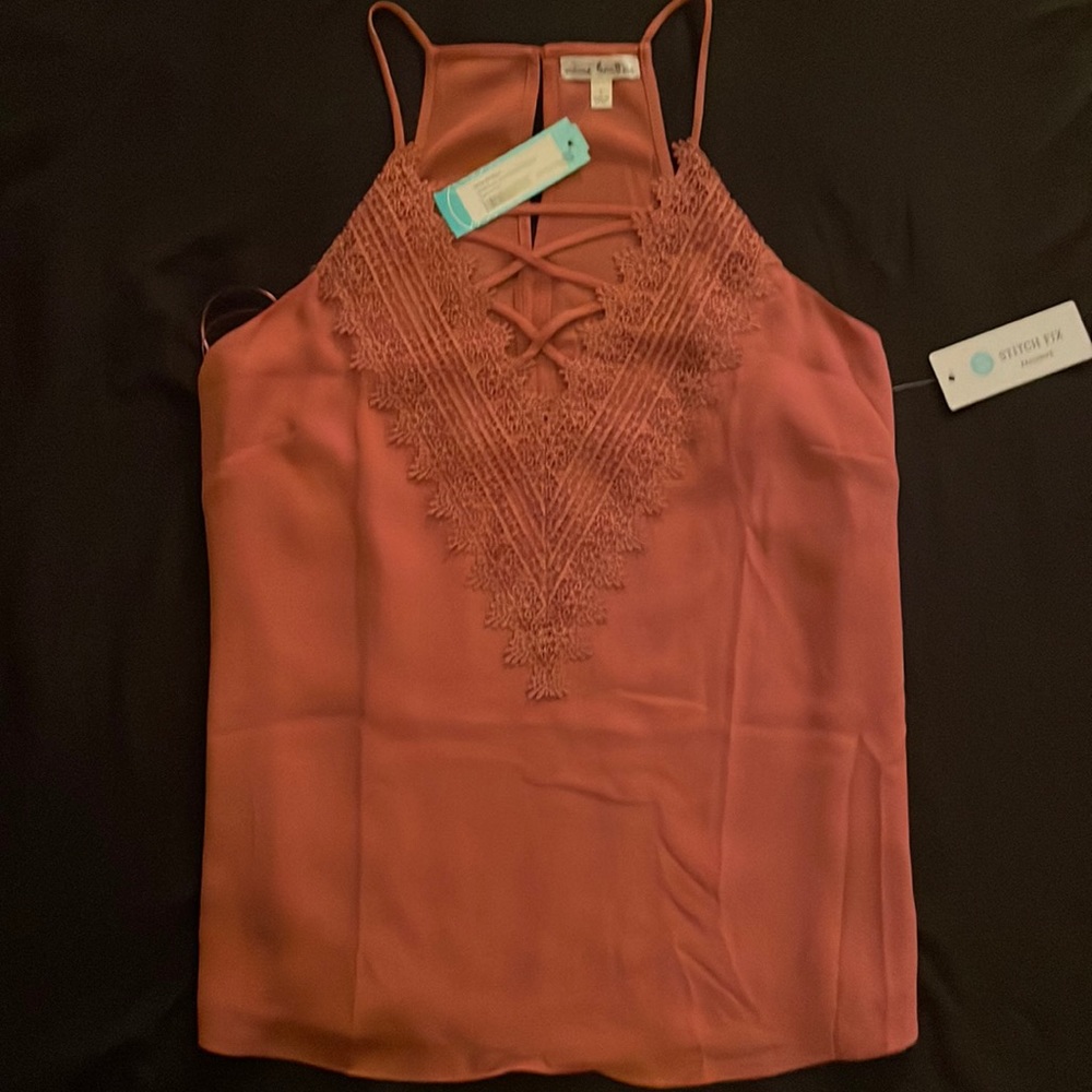 NWT Nine Britton Araminta lace, detailed blouse. Dark pink, large. Never worn.